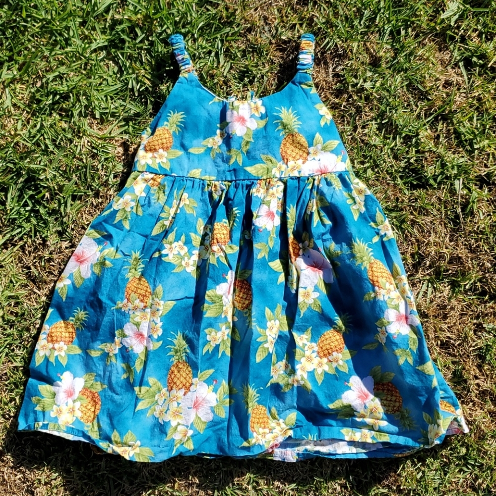 Blue Pineapple Hibiscus Aloha Babydoll Tank Dress